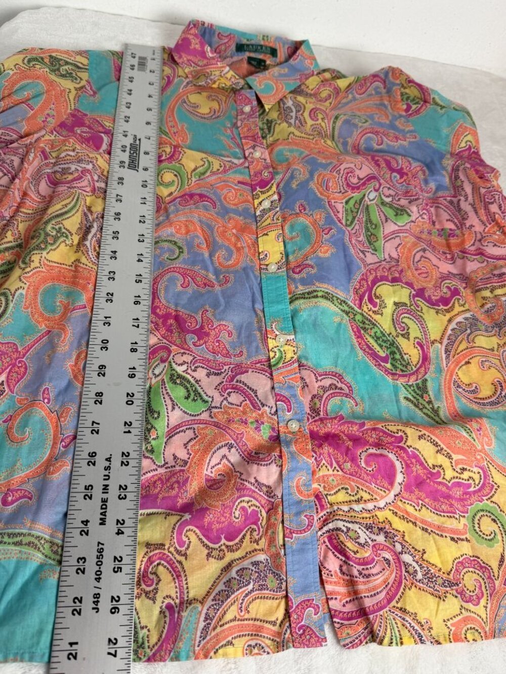 LAUREN RALPH LAUREN Womens Multicolor Paisley Button Down Shirt 1X Long Sleeve - Picture 8 of 8